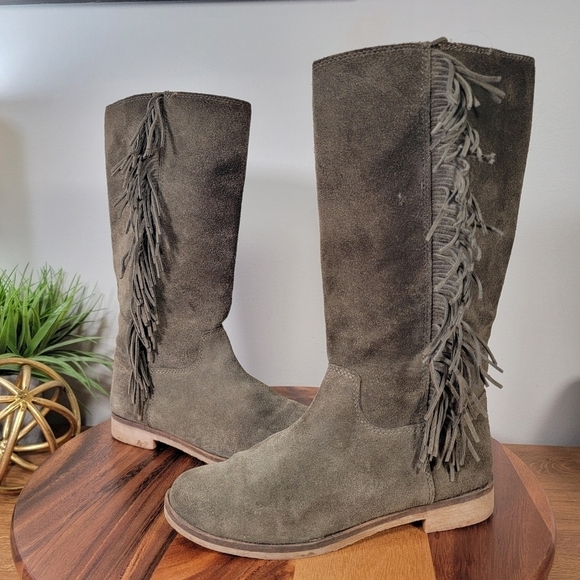 Lucky Brand Grayer Green Suede Fringe Kndd High Boots Size 7.5 - Picture 7 of 15